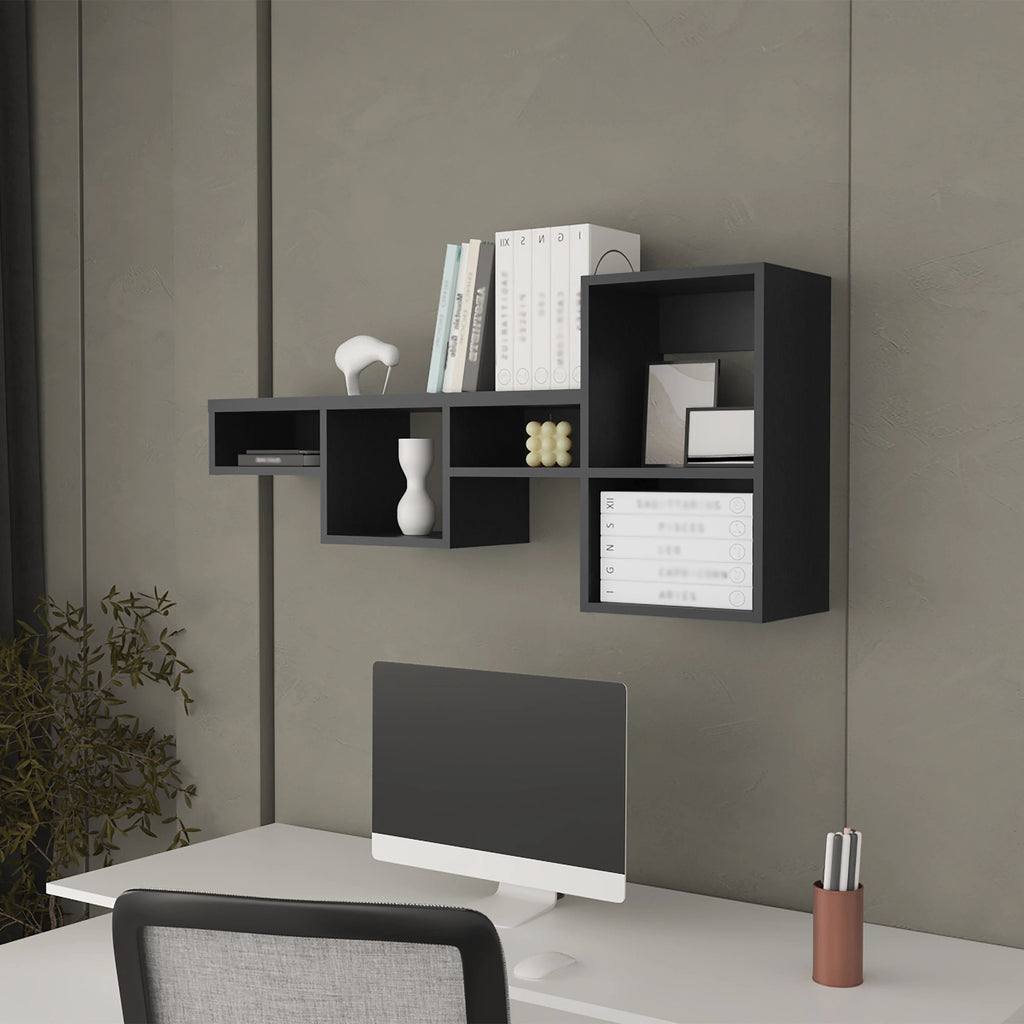 Wenge Wall-Mounted Shelf Unit with 5 Shelf