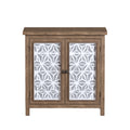 Rustic Natural Aged Brown Solid Wood Transitional Storage Cabinet – 31.89' Wide Vintage-Style Organizer in Antique White Finish with Metal & Linen Doors