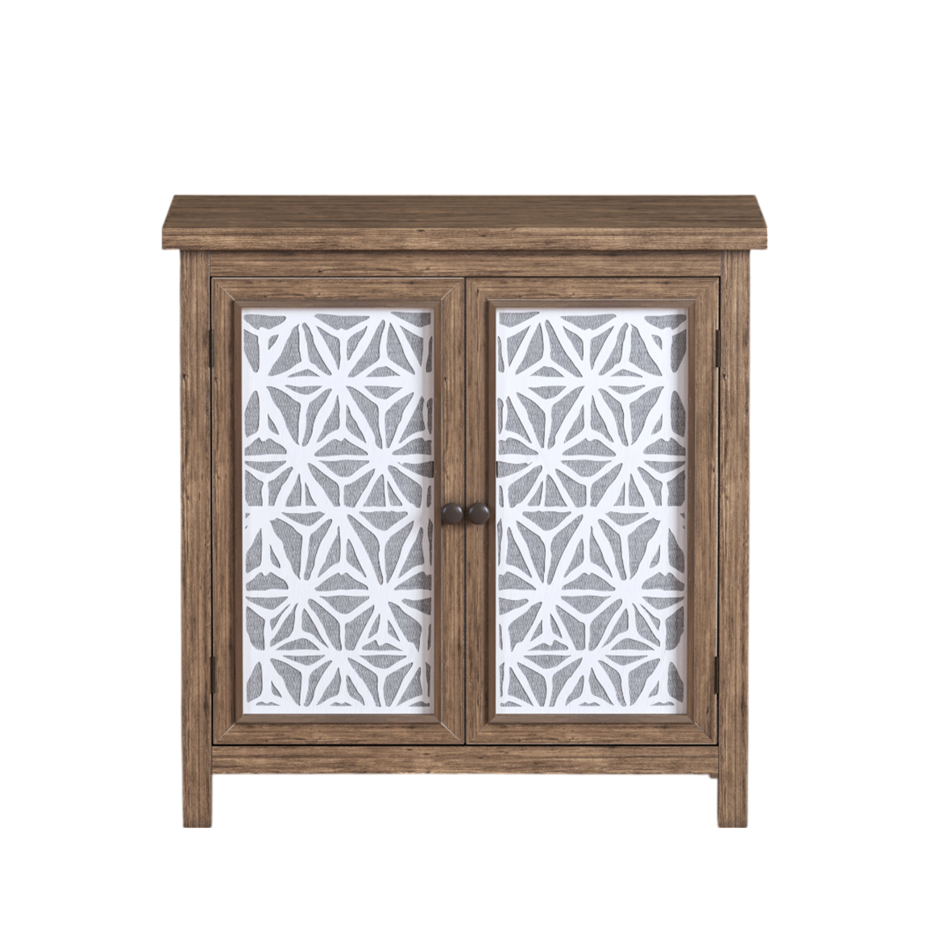 Rustic Natural Aged Brown Solid Wood Transitional Storage Cabinet – 31.89' Wide Vintage-Style Organizer in Antique White Finish with Metal & Linen Doors