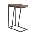 Rustic Tobacco Herringbone Accent Table with Sandy Black Metal Legs, Brown Finish, Metal and Engineered Veneer Construction, 25H x 18W x 10D inches