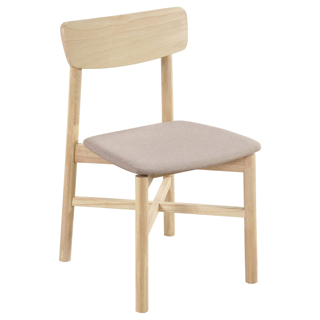 Svenstra White Washed Dining Side Chair Set of 2: Minimalist Modern Design with Tan Fabric Upholstery, Solid Wood Frame, 31.5H x 18.75W x 20.75D