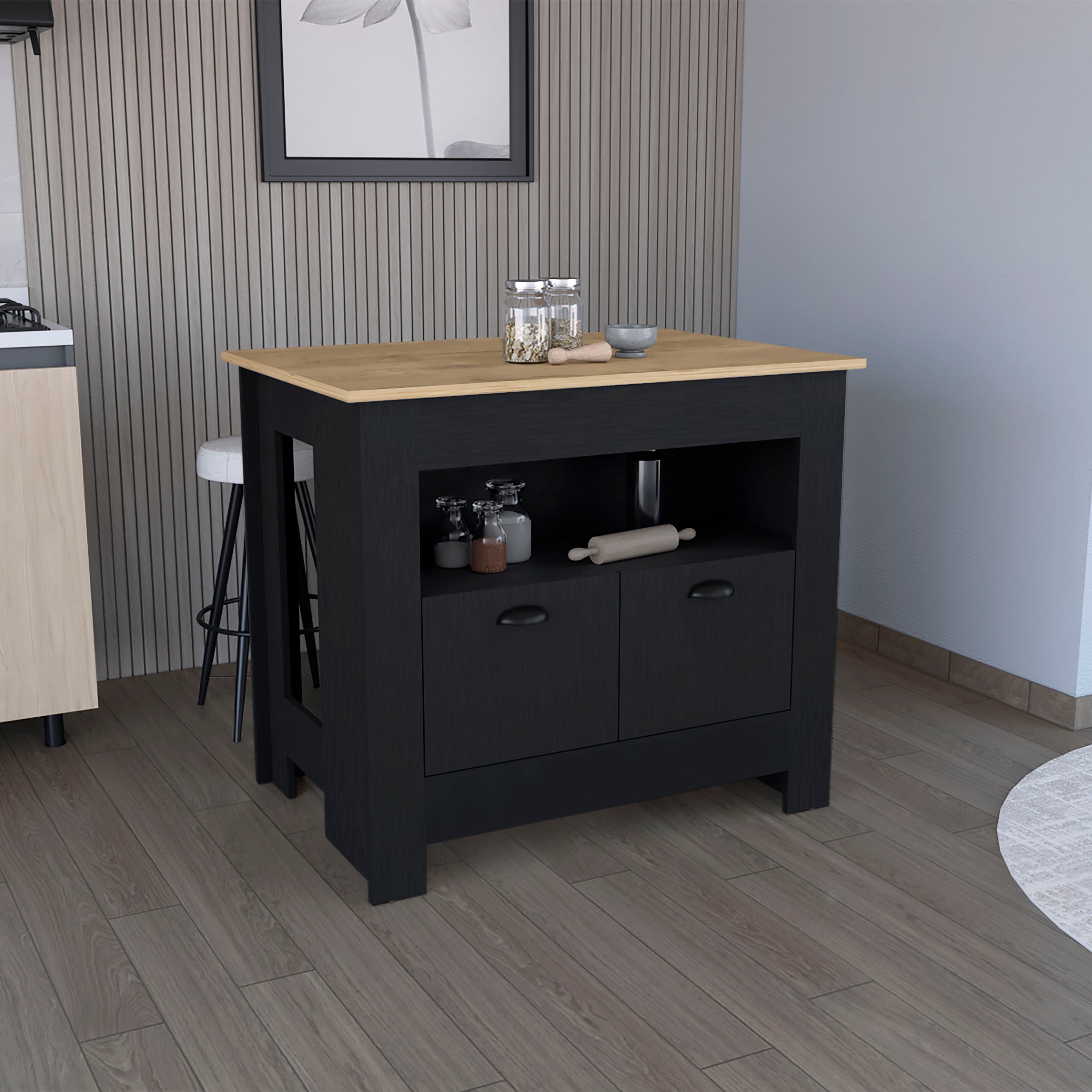Arlet Kitchen Island Two Door Cabinet and Shelf