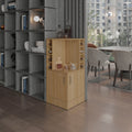 Jakes 42' Tall Corner Bar Cabinet with Eight Wine Bottle Cubbies and Double Door cabinet, Living Room, Liquor Cabinet, Storage Cabinet Light Oak