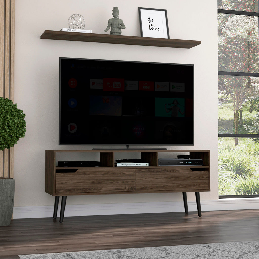 Oslo Tv Stand for TV´s up 51', Two  Drawers, Three Open Shelves -Dark Walnut