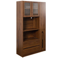 70.87' Tall Kitchen Pantry Cabinet with multi-functional pull-out multi-tier storage shelf, 4-Tier side Shelf, 2 Drawers, with Glass Door, Freestanding Food Hutch with Microwave Stand for Dining Room