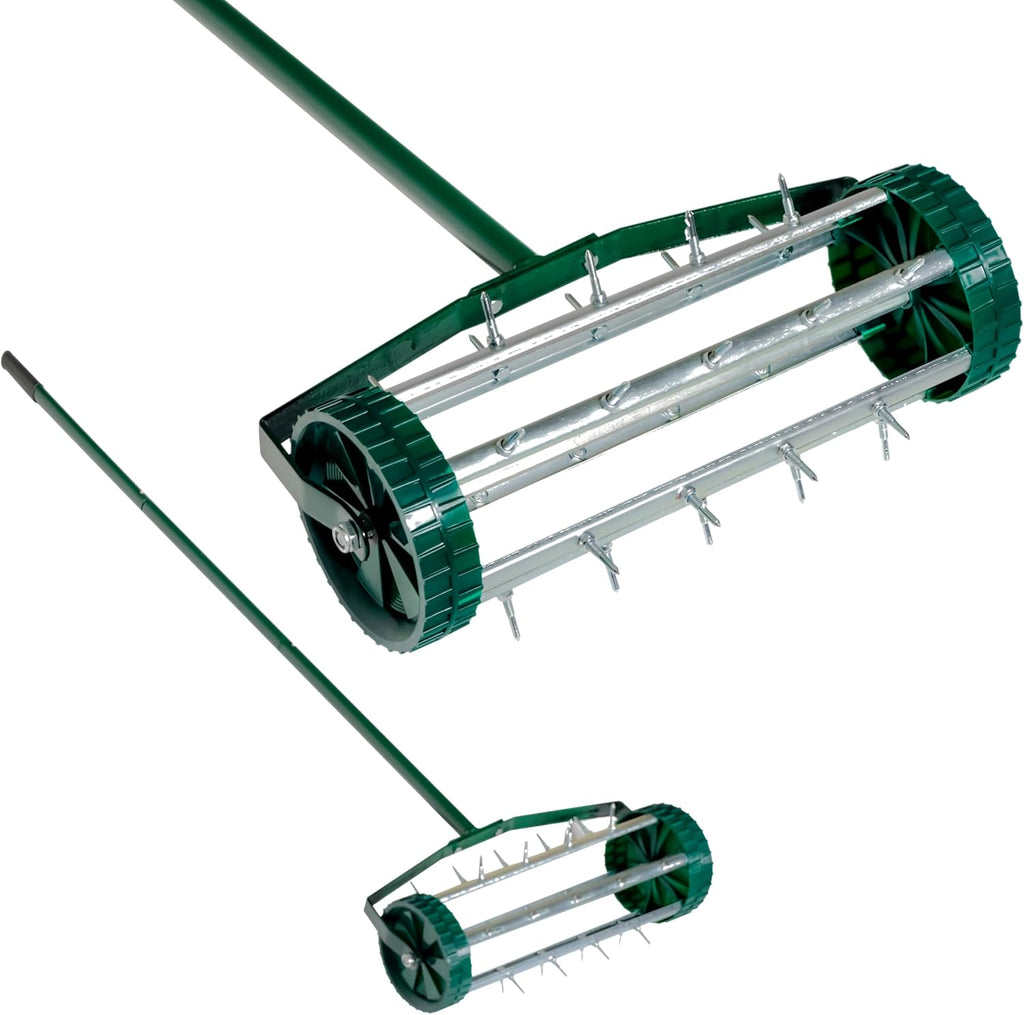 Heavy Duty Rolling Lawn Aerator,Rolling Lawn Aerator,  Rotary Push Tine Spike Soil Lawn Aerator Gardening Tool with 3-Piece Long Steel Handle for Garden Yard Grass Maintenance,Garden Yard Rotary Push