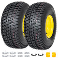 Set of 2 15x6.00-6 Lawn Mower Tires and Wheel Assembly, 4-Ply Tubeless Turf Tread Replacement, 3' Offset Hub with 3/4' Bearings, Yellow Steel Rim for Riding Mowers, 570 lbs Capacity