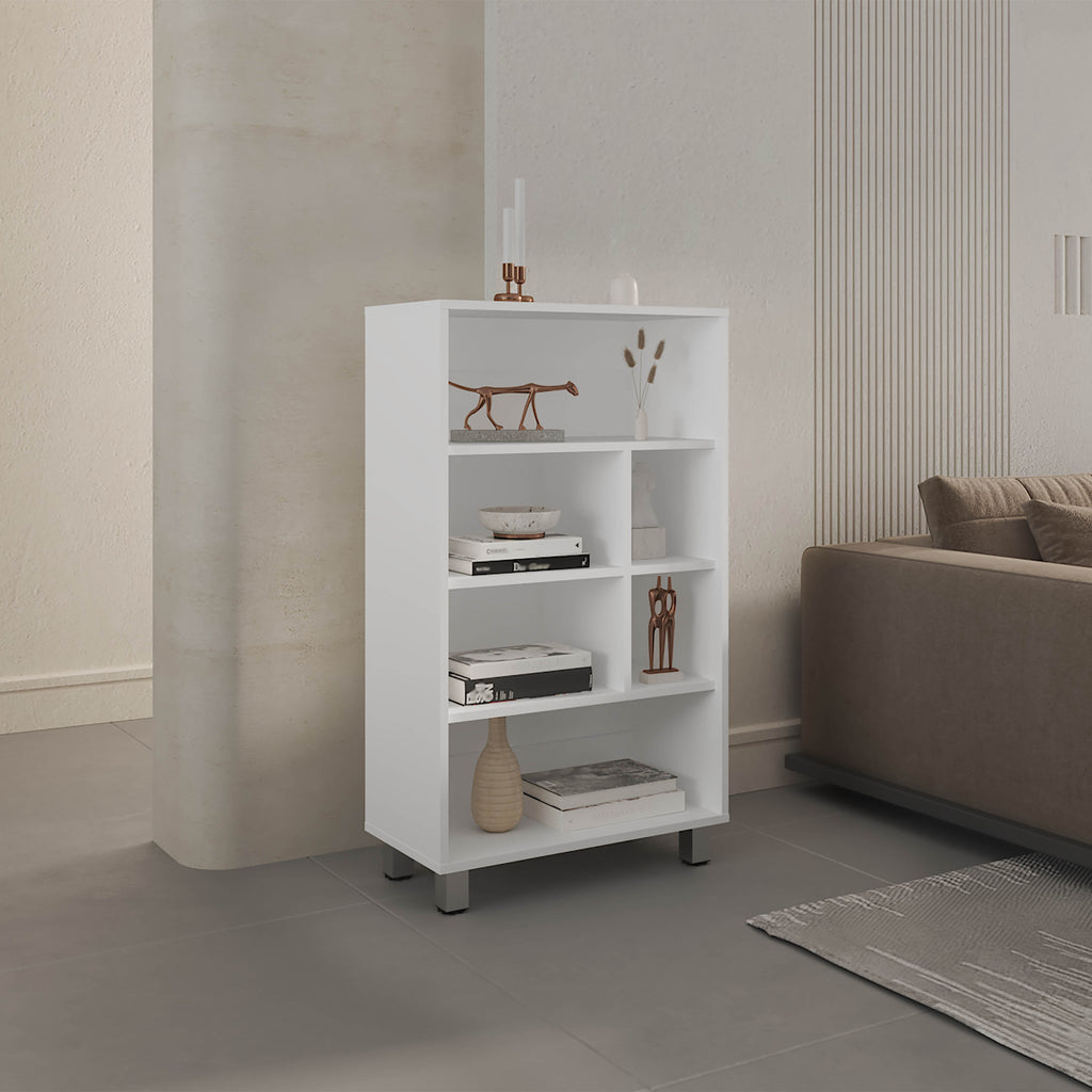 Bellagio 40' Tall Four-Tier Shelf Base Cabinet with 6 Cubbies White