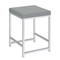 Light Grey Upholstered Square Vanity Stool with Chrome Base - Modern Furniture for Bathroom or Bedroom