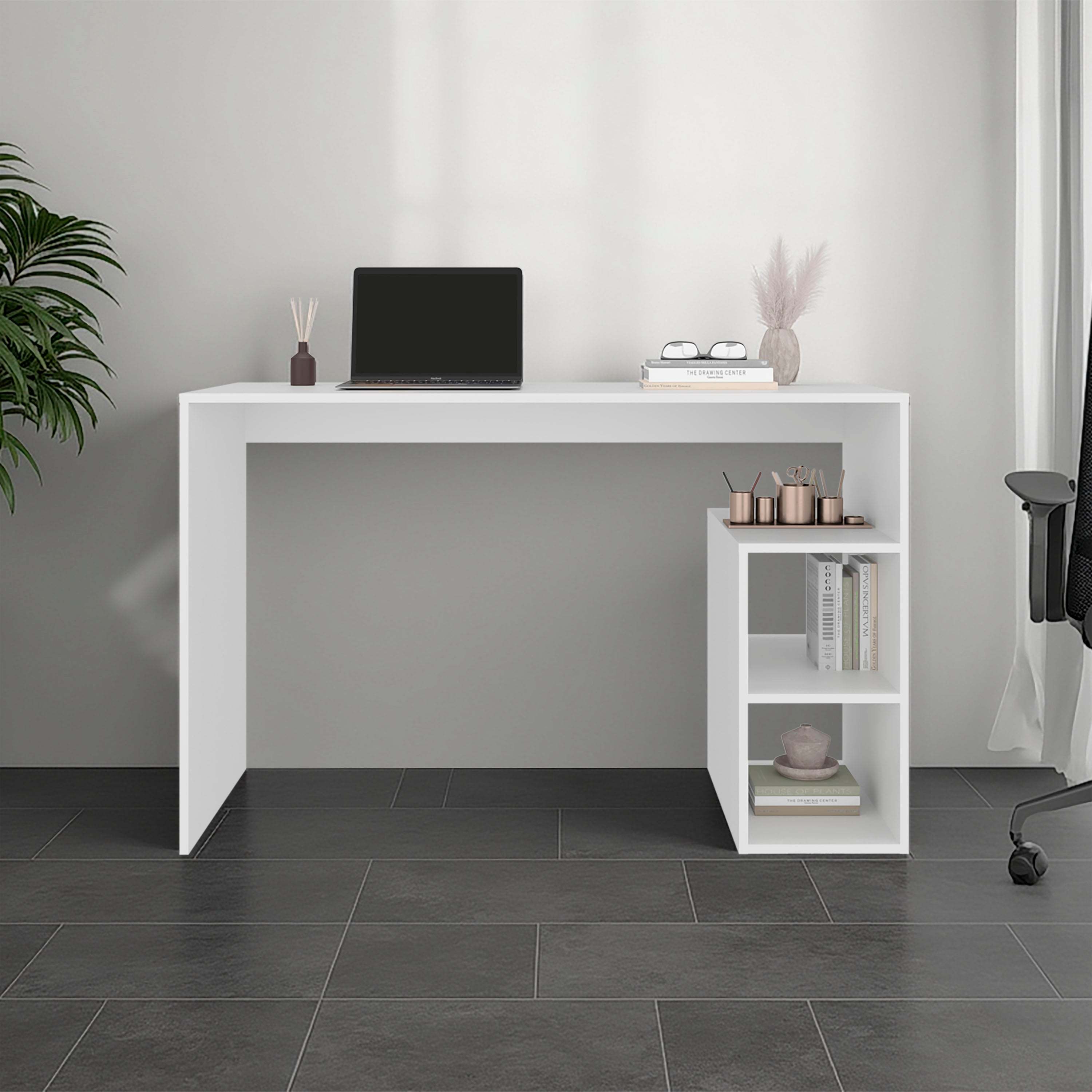 White Office Desk with Storage and Minimalist Design