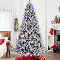 8ft Flocked Christmas Tree with 470L Colorful LED Lights  with G45 ball, Realistic PE+PVC+Hard Needle Hinged Tree with Memory Wire, 10 Lighting Modes, Foot Switch & Stable Metal Stand
