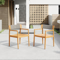 CREATIVE BRAIDED ACACIA WOOD OUTDOOR DINING CHAIRS WITH ARMRESTS, SUITABLE FOR OUTDOOR DINING AND LEISURE PLACES, TEAK LOOK & GREY ROPE,SET OF 2