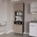 White Oak and Wengue Kitchen Pantry with Open Storage and 4 Doors