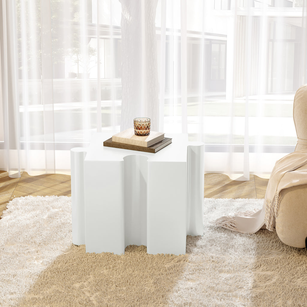Puzzle Art Side Table, Modular Concave Edge MGO Table - Buy Singles or Combine for Custom Layouts, Indoor & Outdoor,White Color