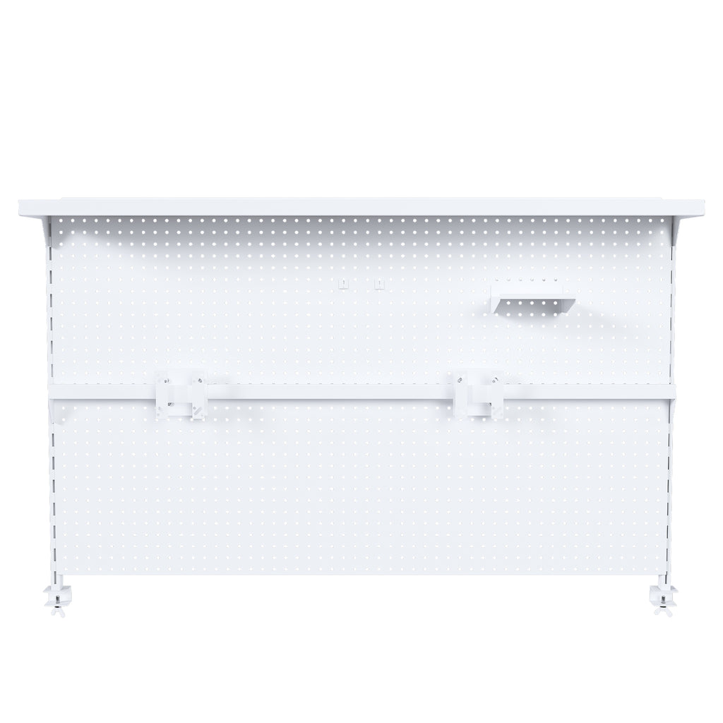 White Metal Pegboard Desk Organizer with Dual Monitor Stand, 59x35 Inch Privacy Panel, 3 Accessories, Sturdy Gaming & Office Wall Organizer, Carbon Steel