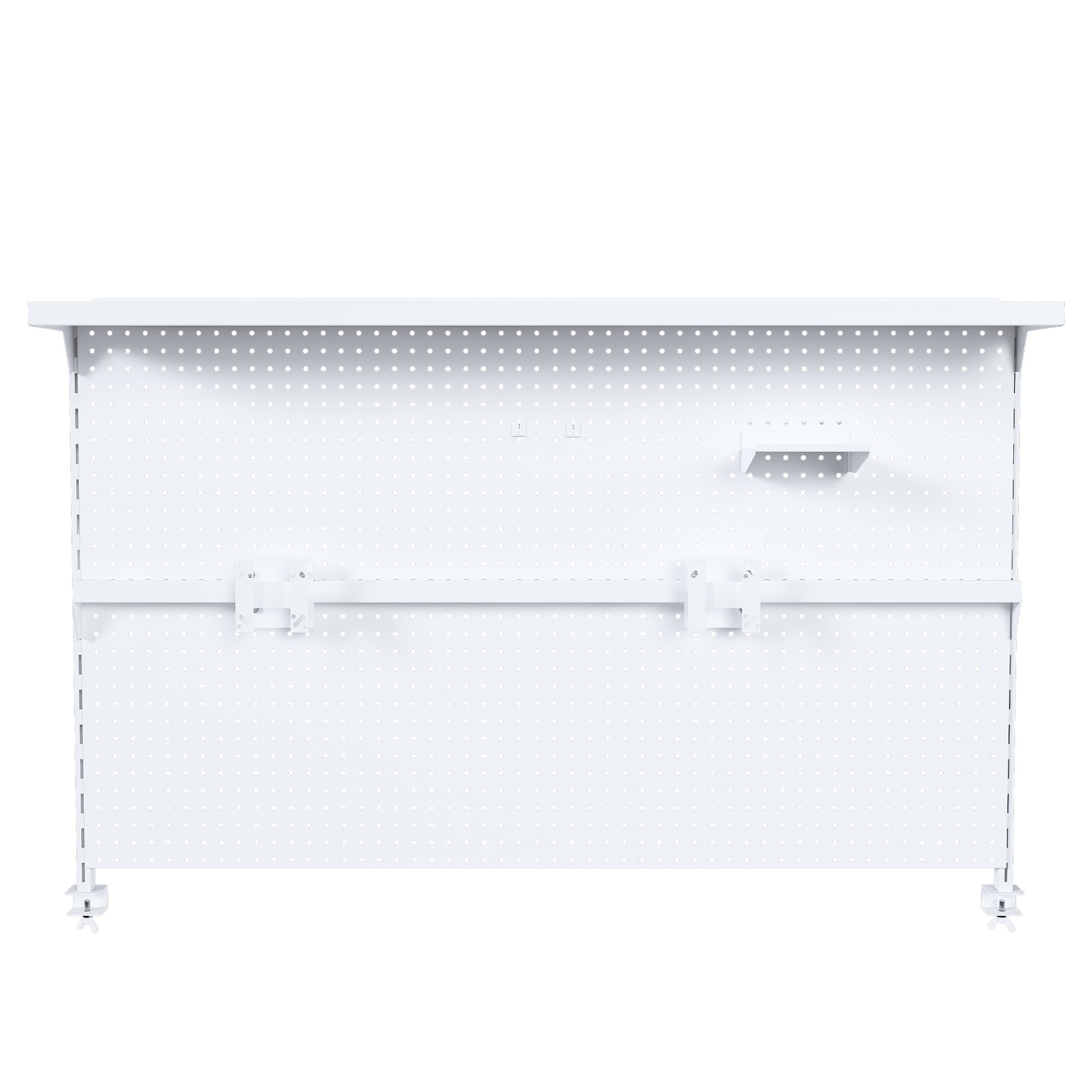 White Metal Pegboard Desk Organizer with Dual Monitor Stand, 59x35 Inch Privacy Panel, 3 Accessories, Sturdy Gaming & Office Wall Organizer, Carbon Steel