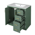 Retro Green Bathroom Vanity Set with Ceramic Sink, Solid Wood Frame Storage Cabinet, 3 Drawer Freestanding Vanity in Green