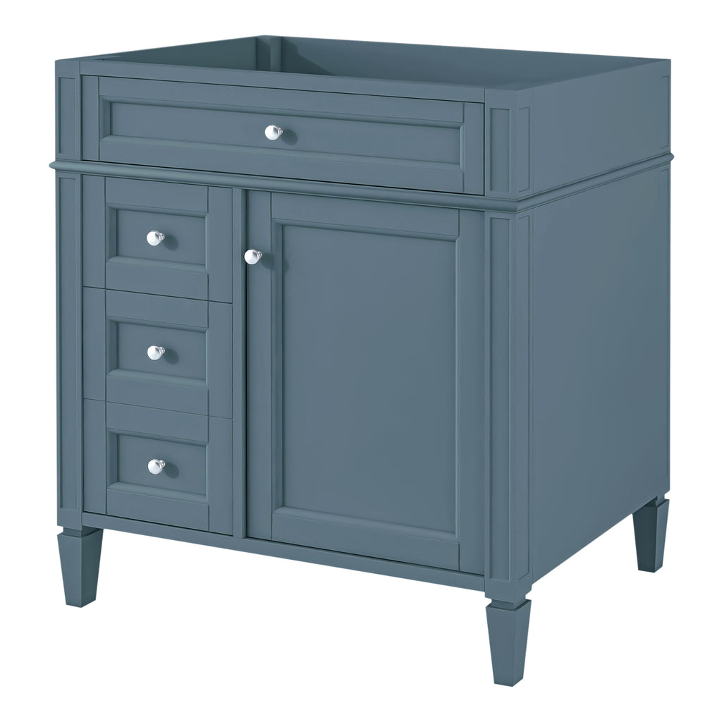 Modern Indigo Bathroom Vanity Cabinet with 2 Drawers and Tip-out Drawer, Solid Wood & MDF Construction, 30'' Storage Unit