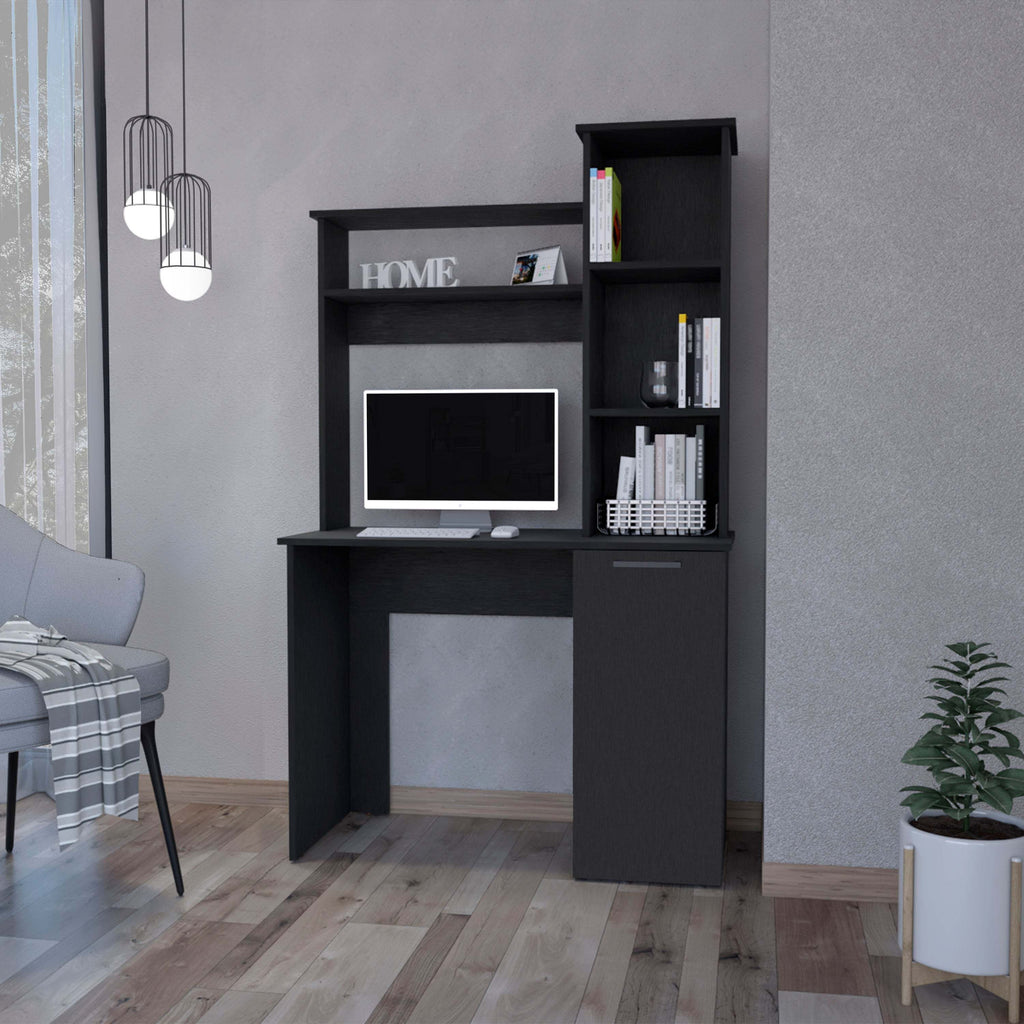 Wenge 3-Tier Storage Shelves Computer Desk