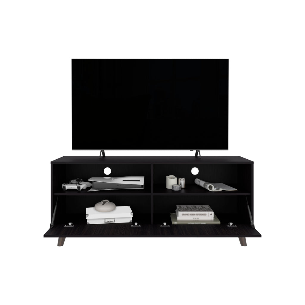 Patrick Tv Stand With 2 Doors And Open Storage Shelves, Modern Entertainment Center, Black