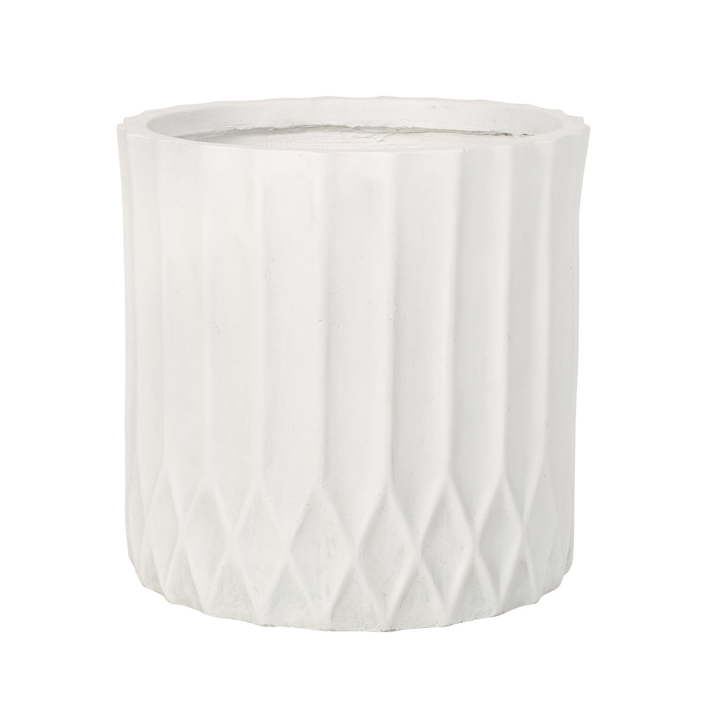 Antique White MGO Planter with Subtle Pleated Design