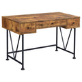 Antique Nutmeg and Black 3-Drawer Writing Desk with Bronze Handles, Wood and Metal Construction, 47.25 x 23.5 x 30.5 Inches