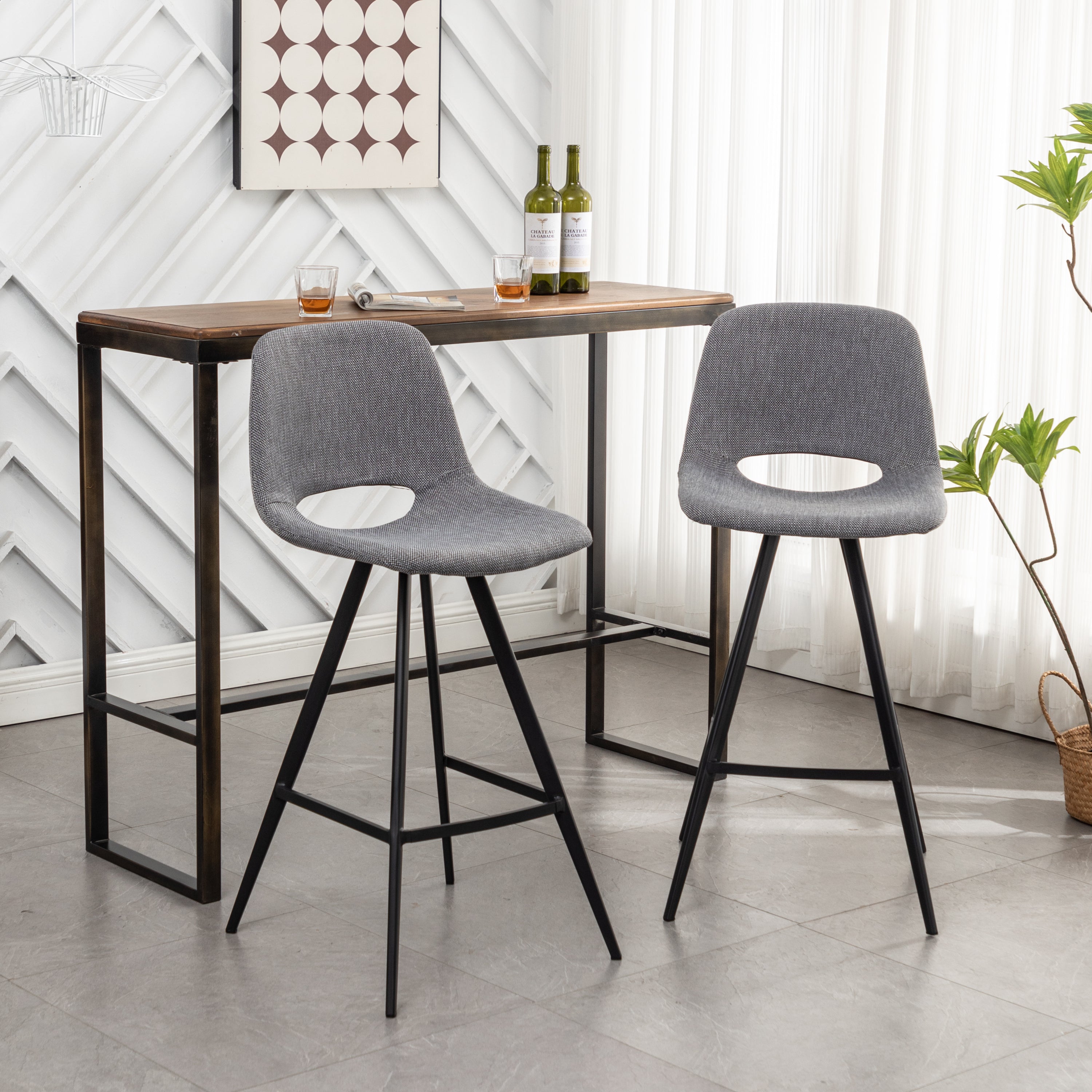 Porth Fabric Kitchen 28.25' Counter Height Stools, Set of 2, Gray
