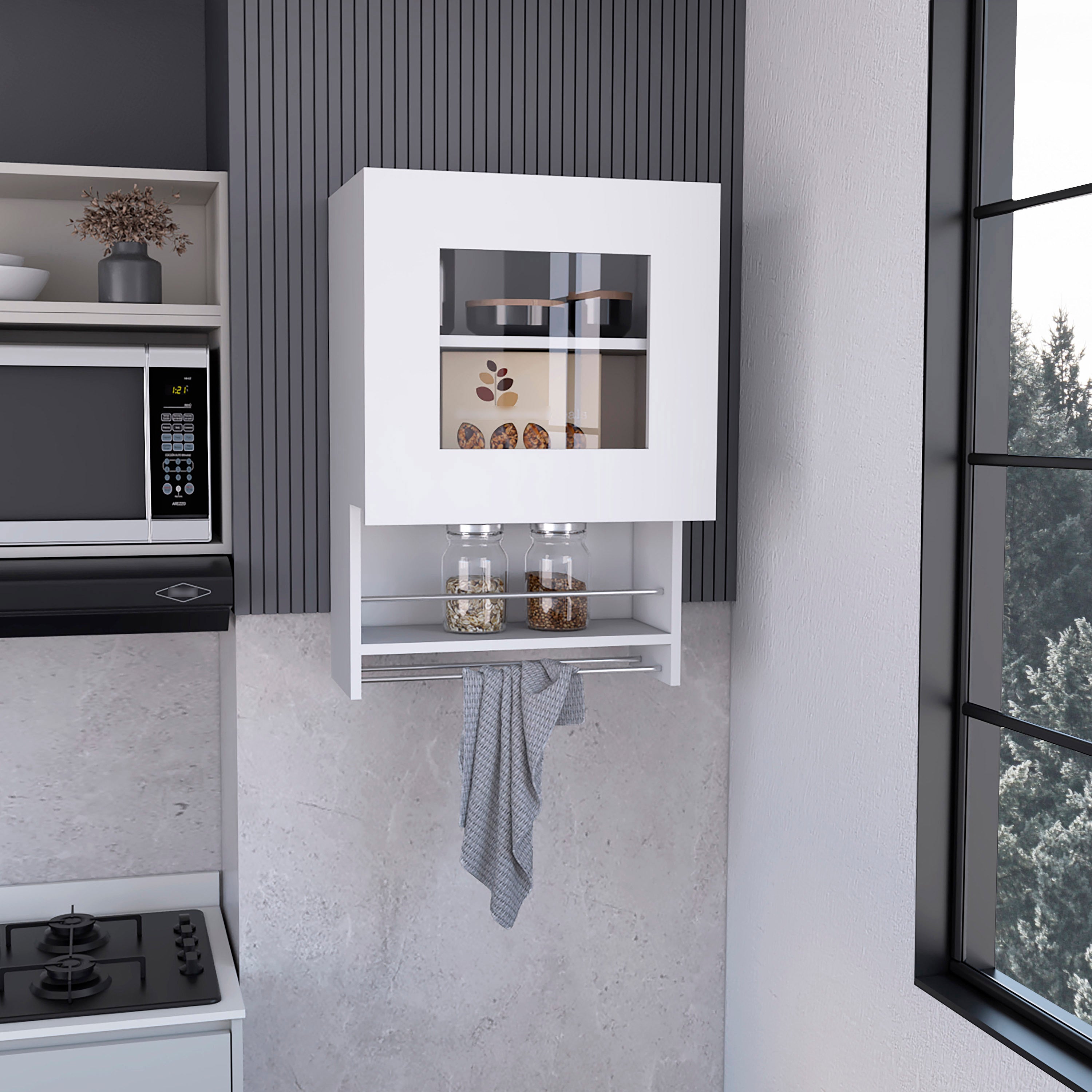 Balboa Wall Cabinet, Towel Bar, 1 Door White