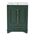 Modern 24'' Bathroom Vanity with Ceramic Sink, Green Freestanding Storage Cabinet with Silver Handles, Soft Closing Doors