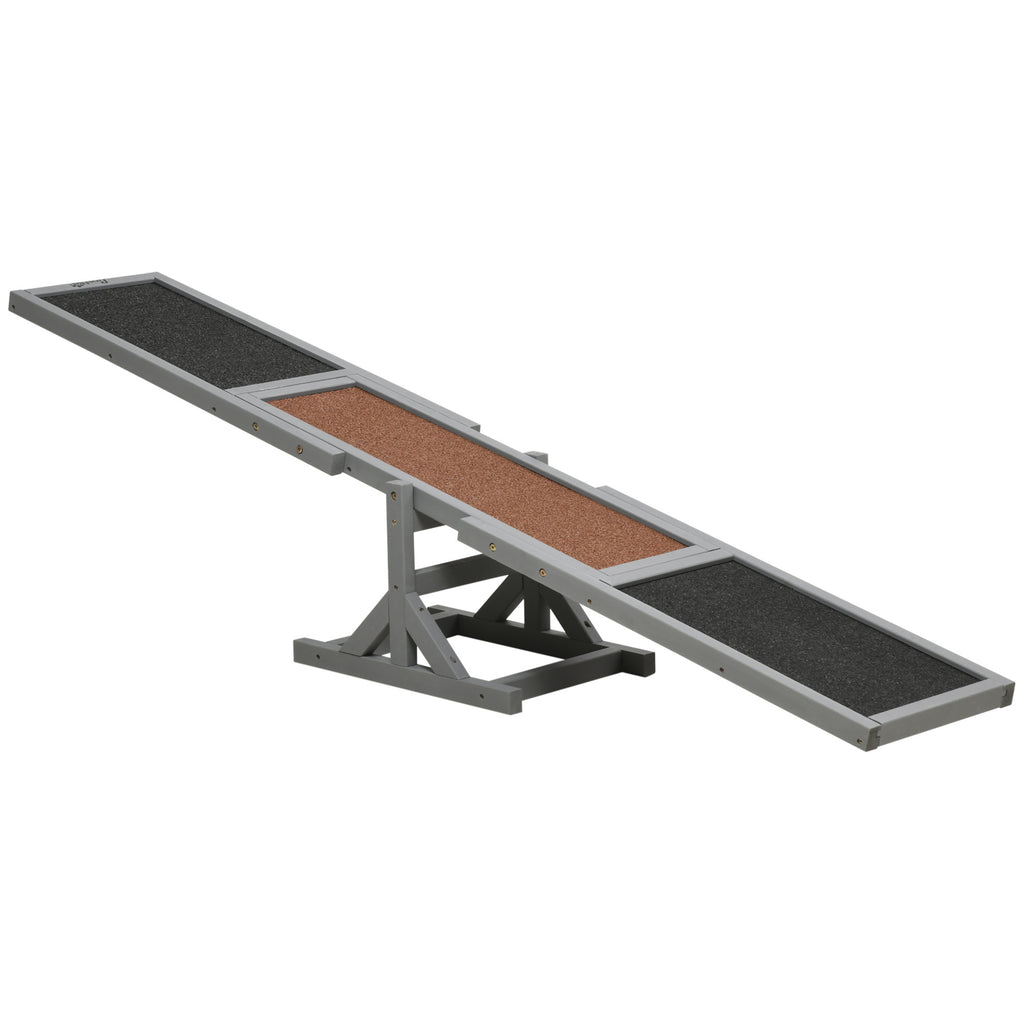 PawHut Wooden Dog Agility Seesaw for Training and Exercise, Platform Equipment Run Game Toy, Weather Resistant Pet Supplies, 71' L x 12' W x 12' H, Gray