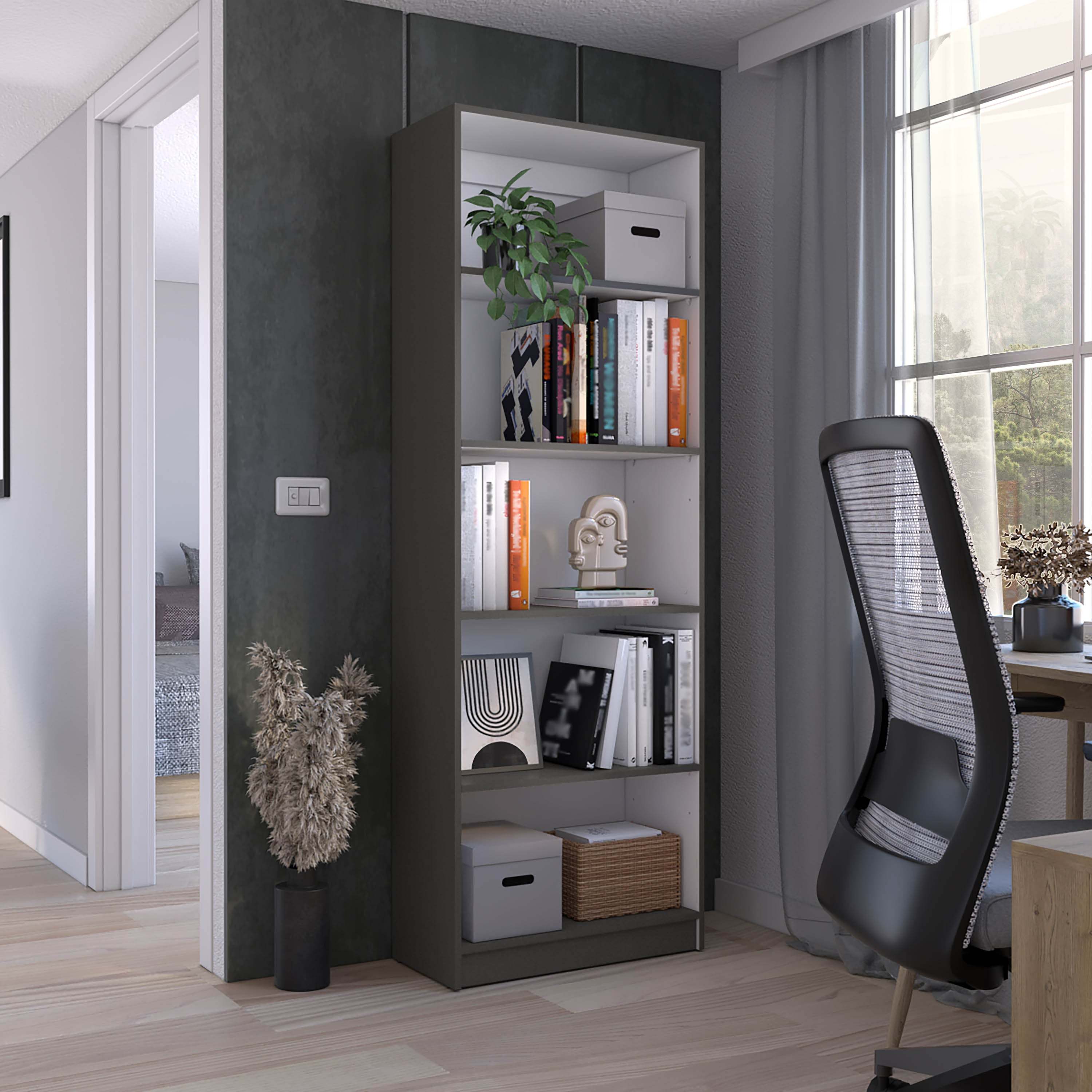 Home 4 Shelves Bookcase with Multi-Tiered Storage -Matt Gray / White -Office