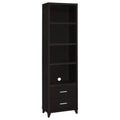 Cappuccino Media Tower with Shelf and Drawer in Brown Wood Finish, 76-Inch High with Adjustable Shelves and Silver Handles