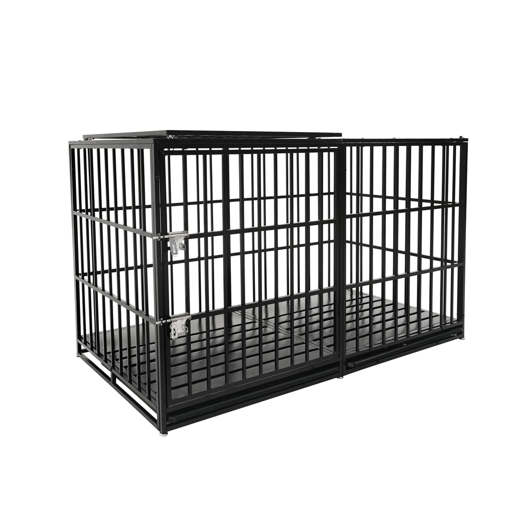 61' Extra Large Heavy Duty Dog Crate in Black with Carbon Steel Frame and Removable Pans for Large Dogs