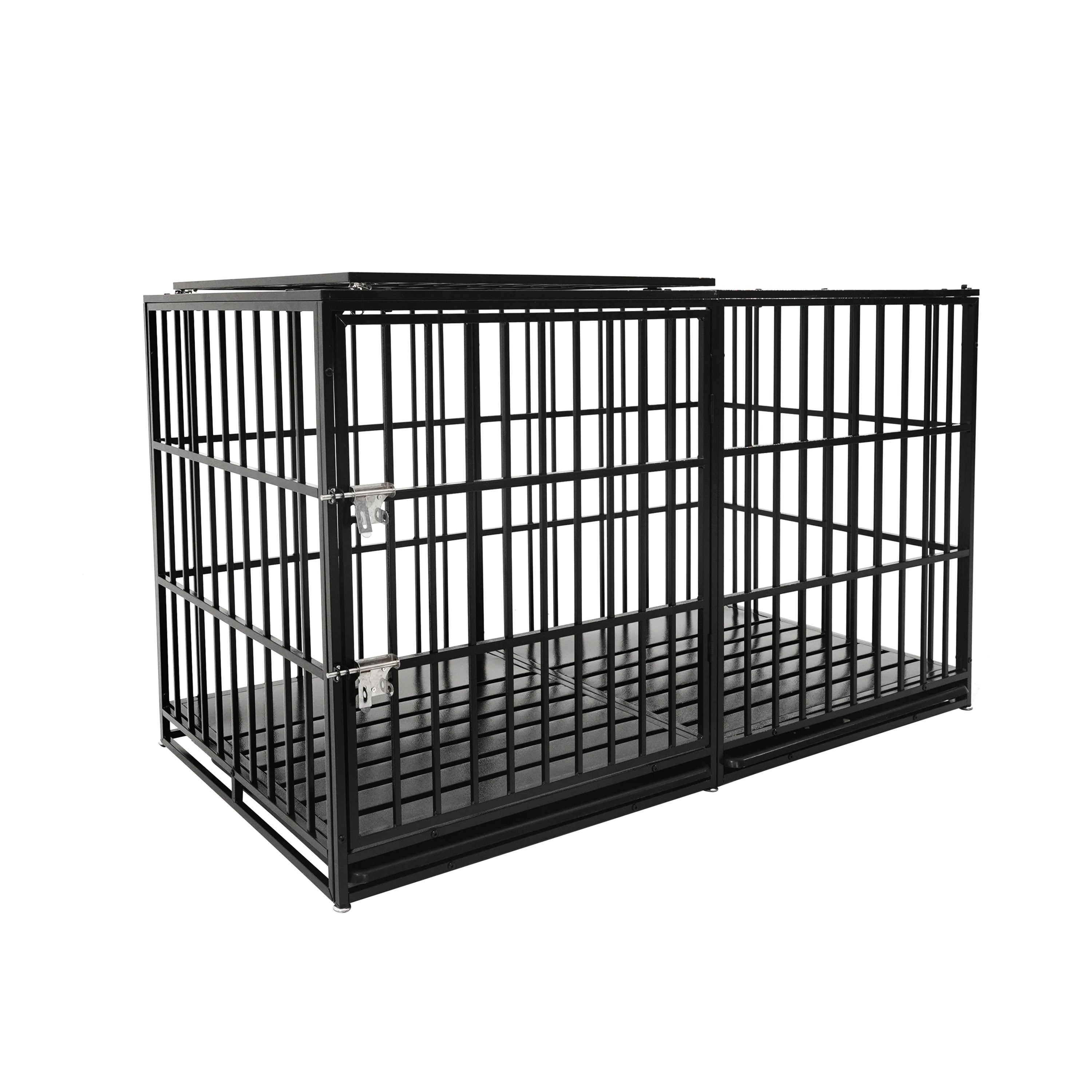 61' Extra Large Heavy Duty Dog Crate in Black with Carbon Steel Frame and Removable Pans for Large Dogs