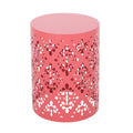 Modern Outdoor Metal End Table with Iron Cut Design in Coral, Large Size