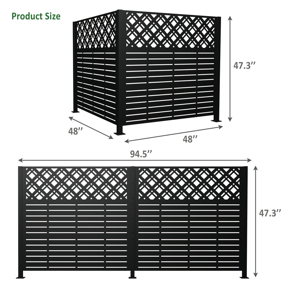 W48'' x H47.3'' x 2 Panels Metal Privacy Screen, Outdoor Privacy Panels, Trash Can Enclosure, Air Conditioner Fence, Pool Equipment Enclosure, Backyard Fencing, Rhombus Black