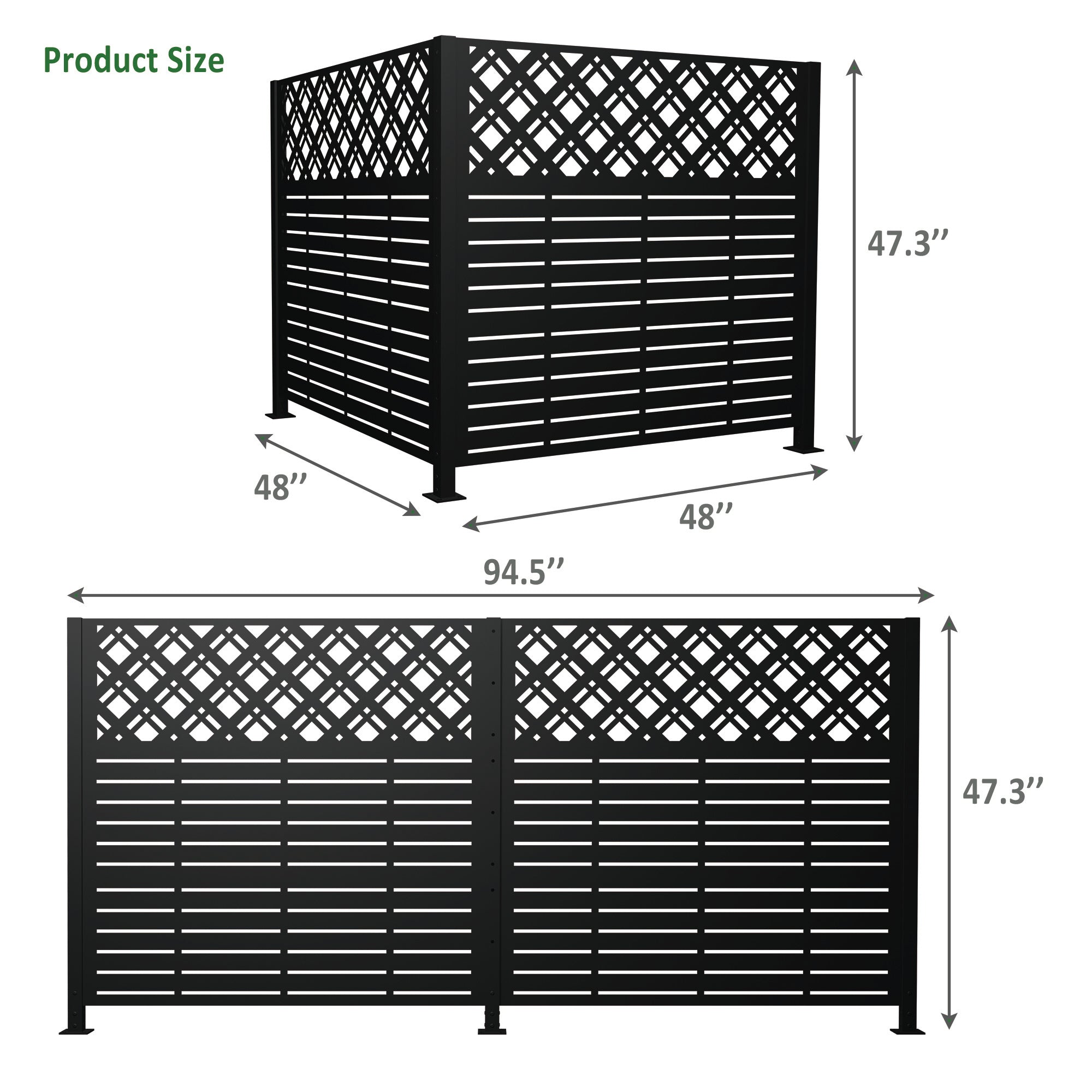 W48'' x H47.3'' x 2 Panels Metal Privacy Screen, Outdoor Privacy Panels, Trash Can Enclosure, Air Conditioner Fence, Pool Equipment Enclosure, Backyard Fencing, Rhombus Black