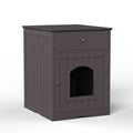 Brown Wooden Pet House Cat Litter Box Enclosure with Drawer, Side Table, Indoor Pet Crate, Cat Home Nightstand