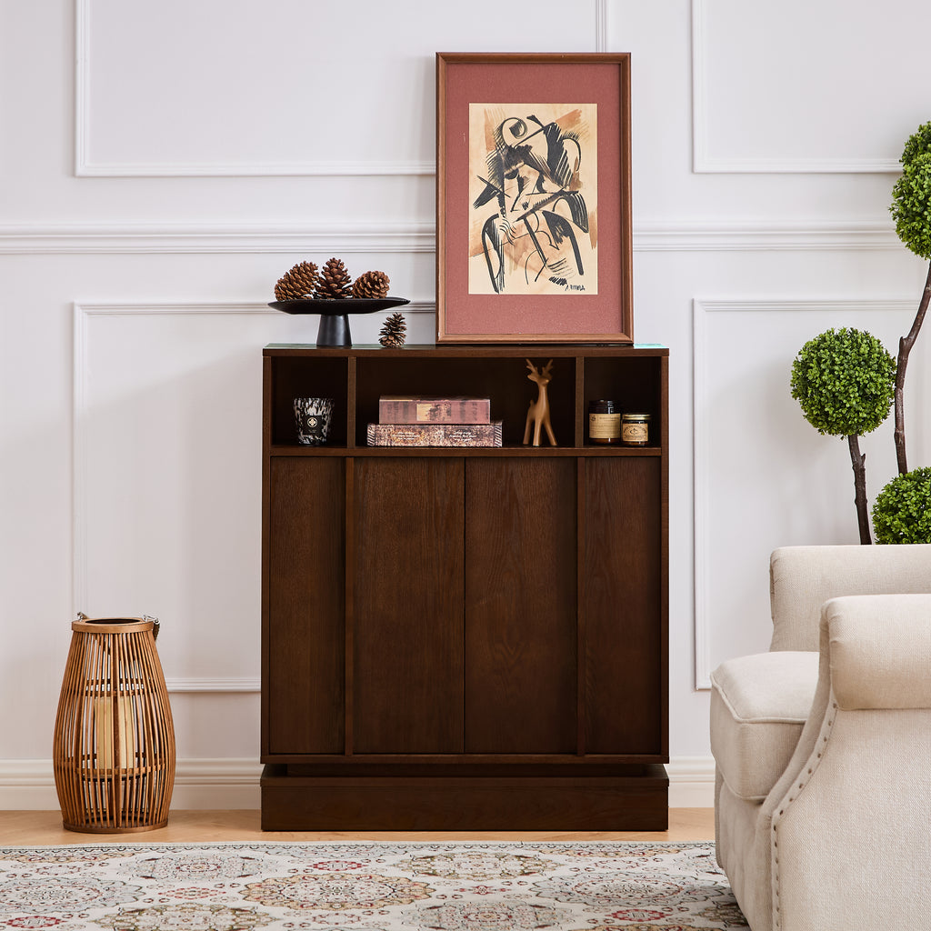 Sideboard Buffet Cabinet with Storage, Farmhouse Fluted Sideboard with 2 Doors & Adjustable Shelves, TV Media Console, Storage Cabinet for Entryway Hallway Kitchen Dining Living Room, Walnut