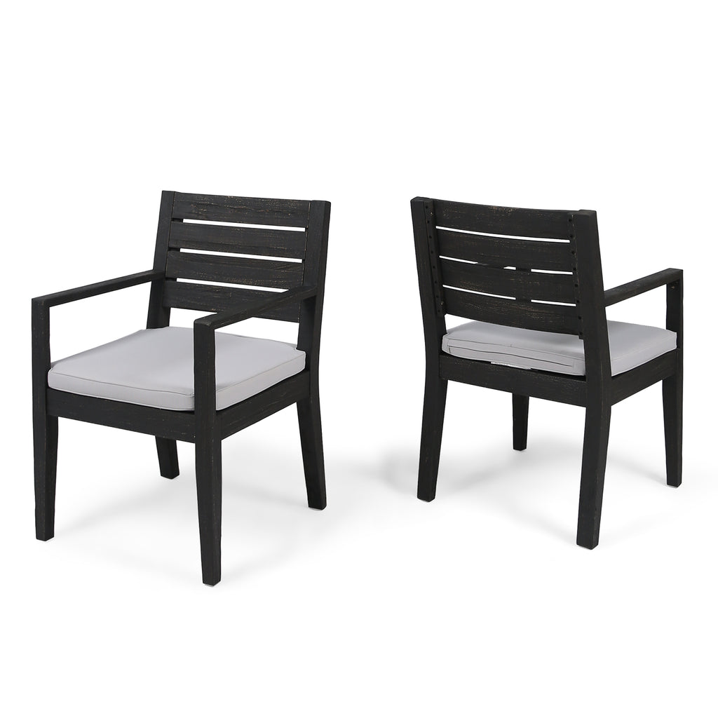 Outdoor Dining Chair Set of 2 with Water-Resistant Cushions in Dark Grey Acacia Wood