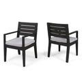 Outdoor Dining Chair Set of 2 with Water-Resistant Cushions in Dark Grey Acacia Wood