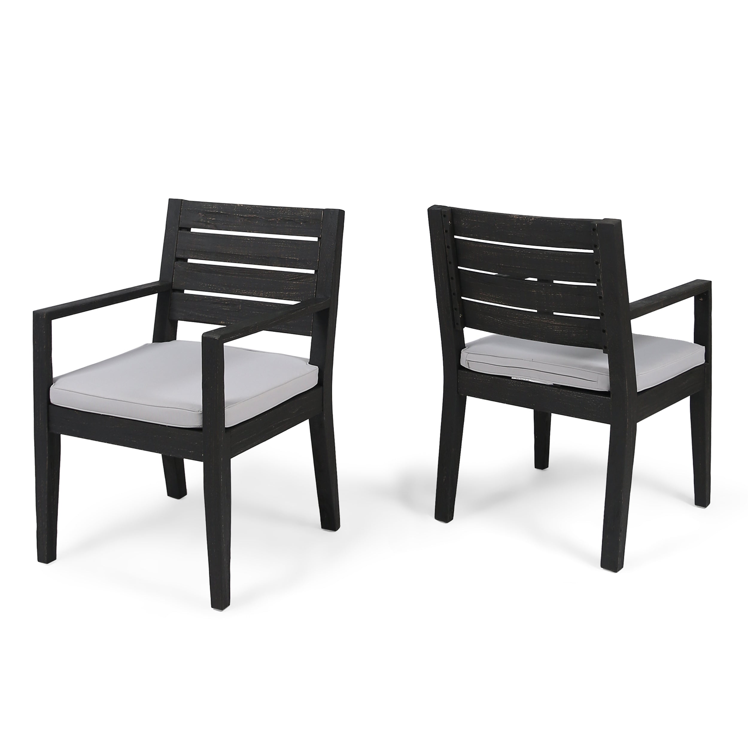Outdoor Dining Chair Set of 2 with Water-Resistant Cushions in Dark Grey Acacia Wood