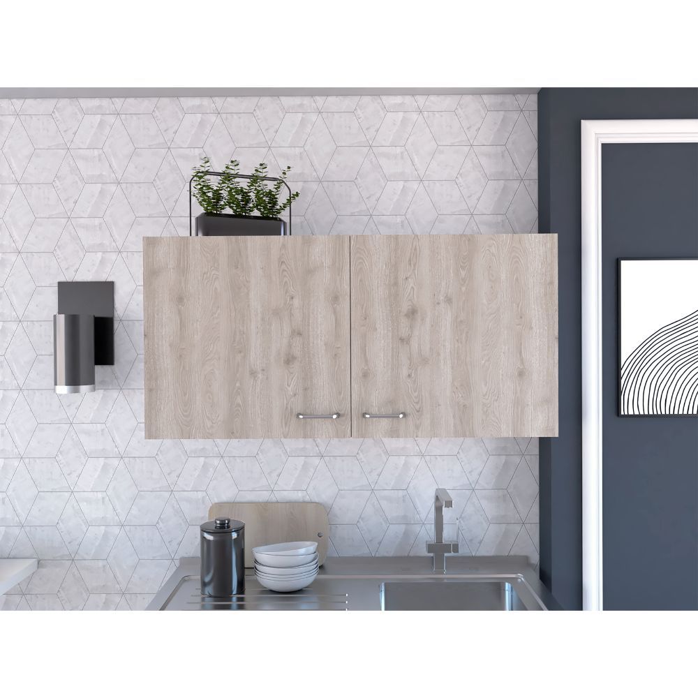 White and Light Grey 2-Door 2-Compartment Wall Cabinet