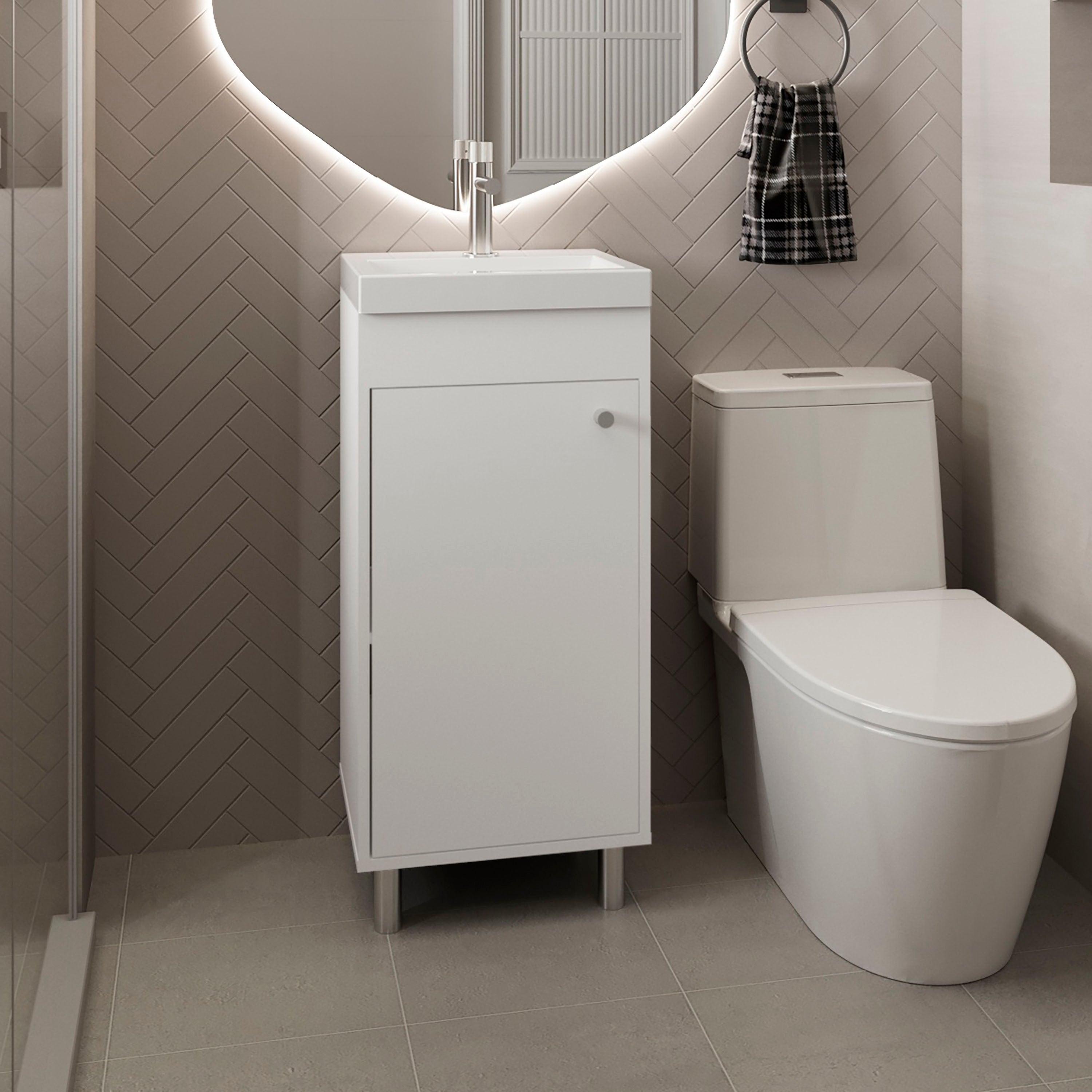 Rivera Freestandin Bathroom Vanity With One Door, Two Shelves, Sink Base Cabinet, White