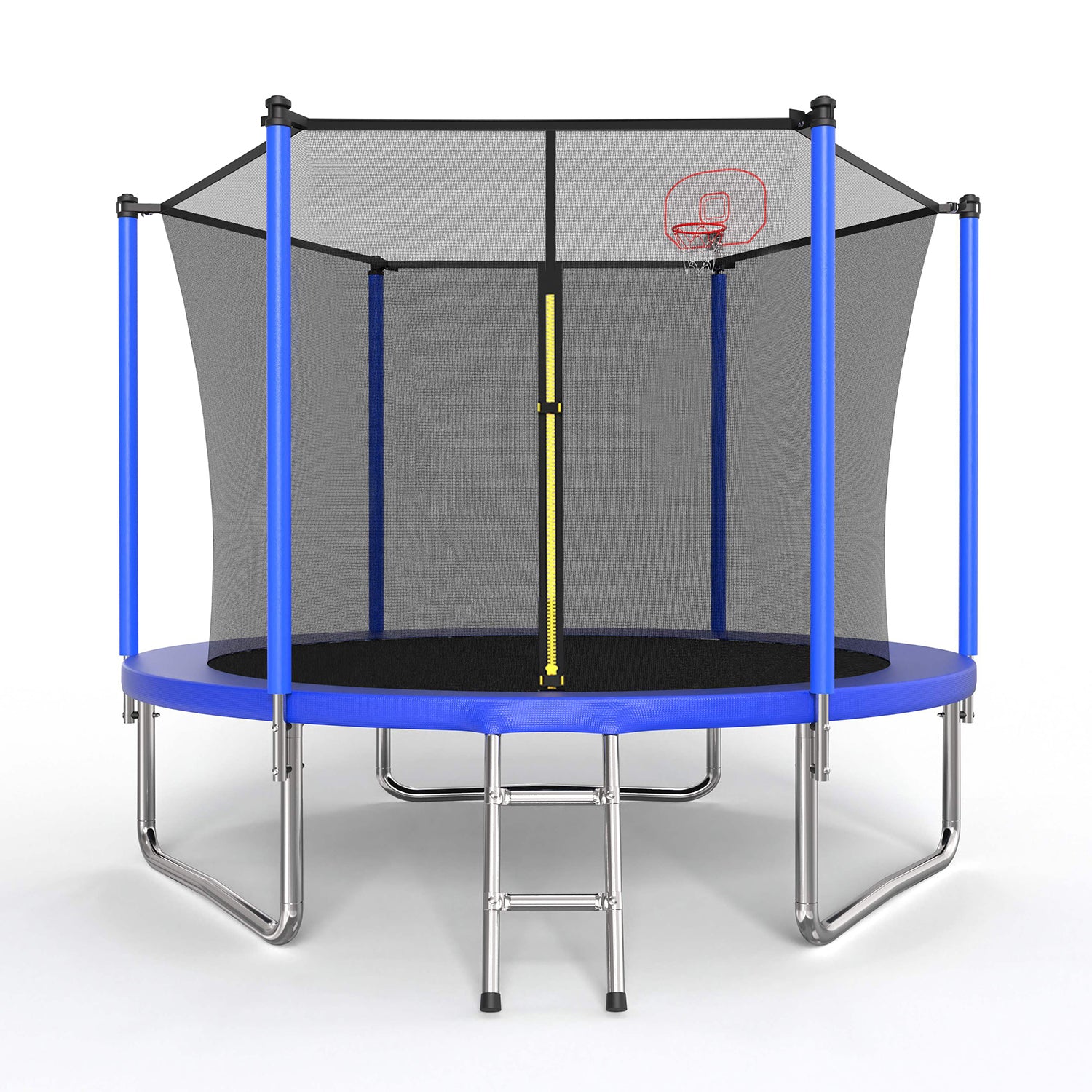 10FT Trampoline for Kids, Basketball Hoop and Ladder, Outdoor Kids Trampoline with Safety Enclosure,Fast Assembly for Backyard Fun,ASTM Approved