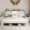 King size bed, metal bed frame with charging station, no need for box spring, (white), no noise, easy to assemble.