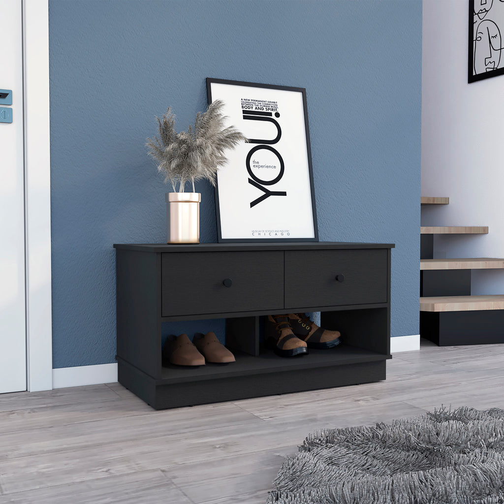 Rectangle 2-Shelf 2-Drawer Storage Bench Wenge
