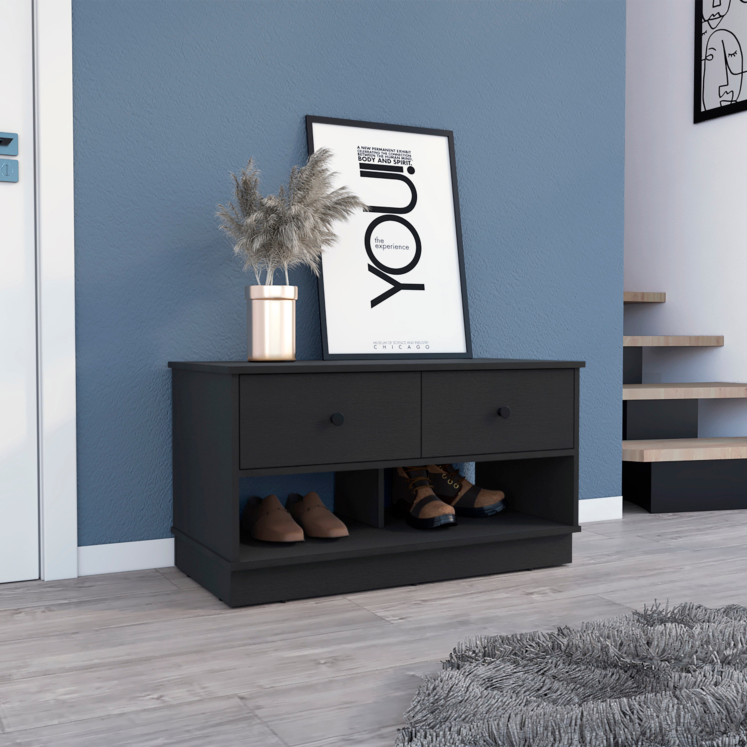 Rectangle 2-Shelf 2-Drawer Storage Bench Wenge