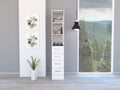 Vanguard Linen Cabinet, Three Shelves, Four Drawers -White