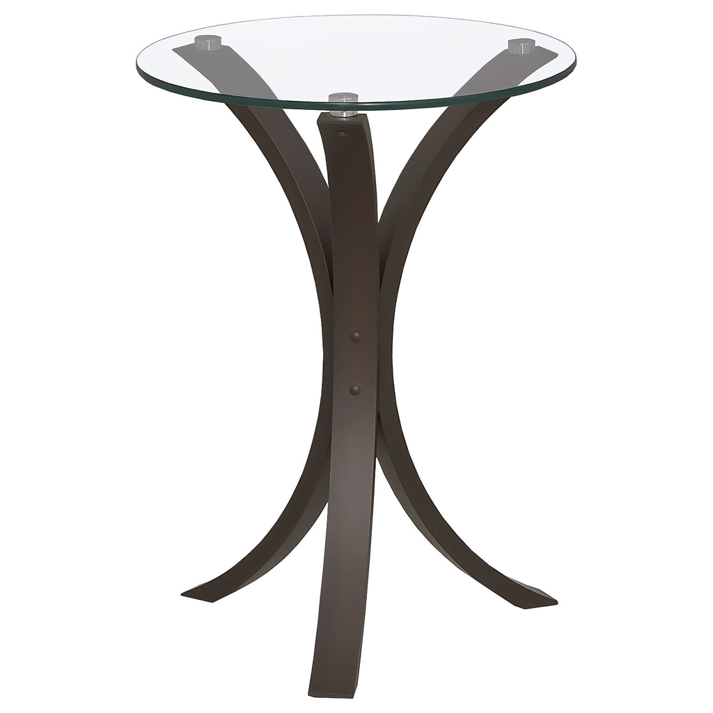 Helena Cappuccino Round Glass Top Accent Side Table with Wooden Frame in Warm Brown Finish